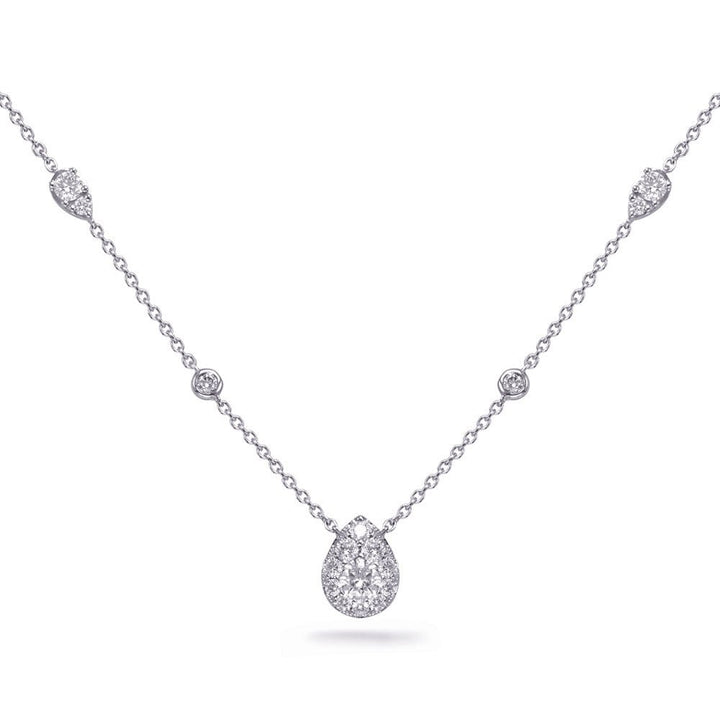 MODERN GOLD AND DIAMOND BEZEL SET AND PEAR SHAPE HALO CLUSTER NECKLACE - Design Jewellers Edmonton