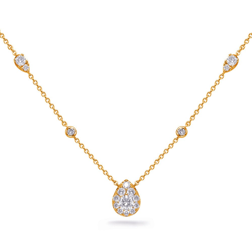 MODERN GOLD AND DIAMOND BEZEL SET AND PEAR SHAPE HALO CLUSTER NECKLACE - Design Jewellers Edmonton