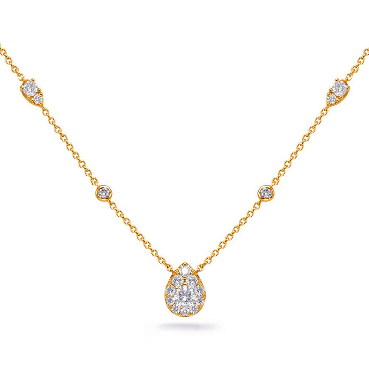 MODERN GOLD AND DIAMOND BEZEL SET AND PEAR SHAPE HALO CLUSTER NECKLACE - Design Jewellers Edmonton