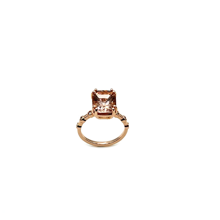 14K Classic Hand Crafted Rose Gold Morganit and Diamond Ring - View 1