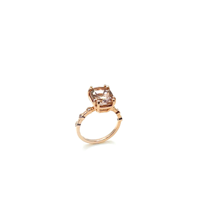 14K Classic Hand Crafted Rose Gold Morganit and Diamond Ring