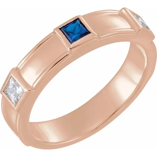 Princess Cut Three Stone Men's Band - Gemstone Ring - Design Jewellers Edmonton