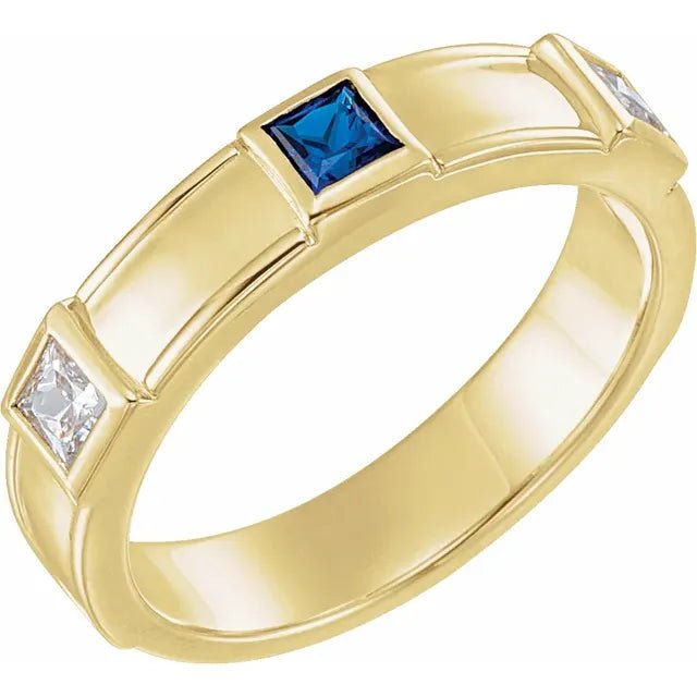 Princess Cut Three Stone Men's Band - Gemstone Ring - Design Jewellers Edmonton