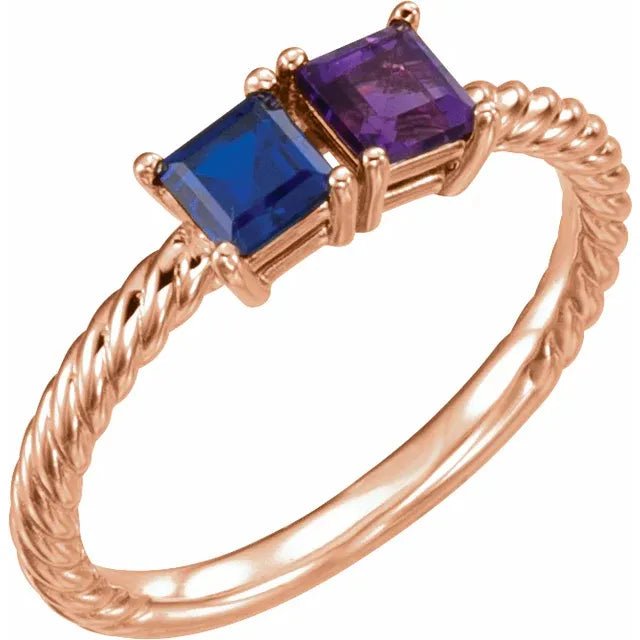 Princess Cut Two Stone Rope Band - Gemstone Ring - Design Jewellers Edmonton