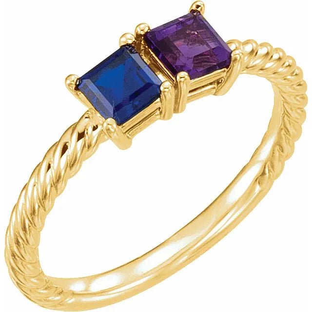 Princess Cut Two Stone Rope Band - Gemstone Ring - Design Jewellers Edmonton
