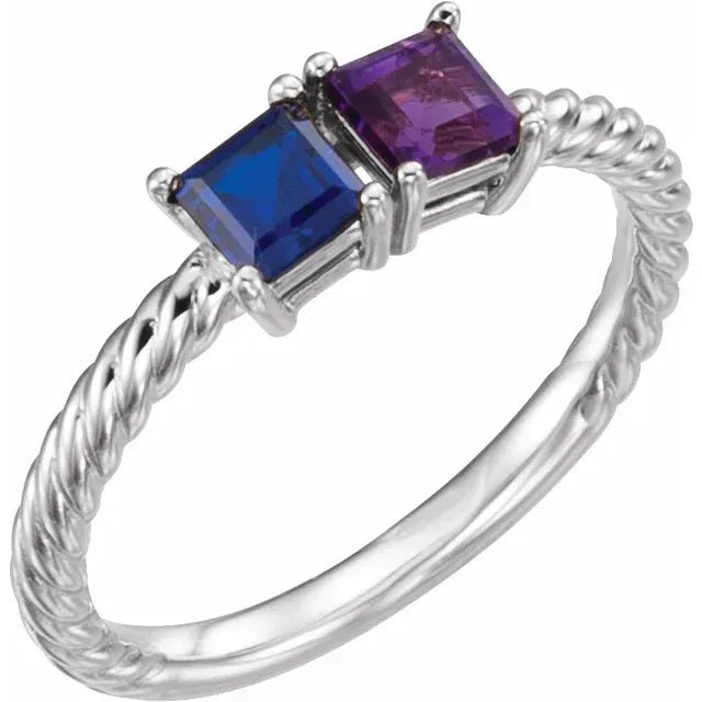 Princess Cut Two Stone Rope Band - Gemstone Ring - Design Jewellers Edmonton