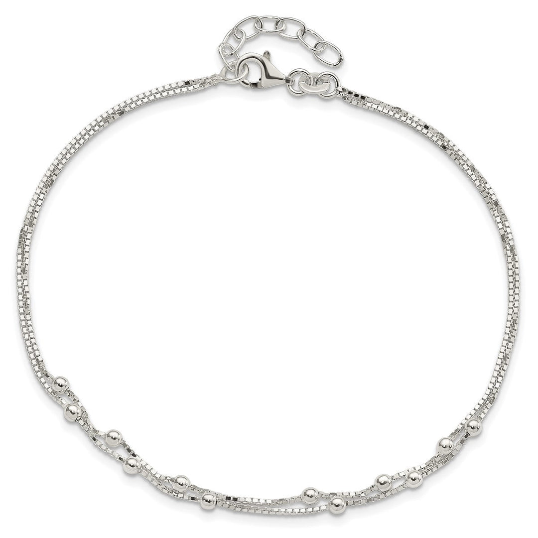 Sterling Silver 0.8mm Ball (Beaded) Anklet, 9