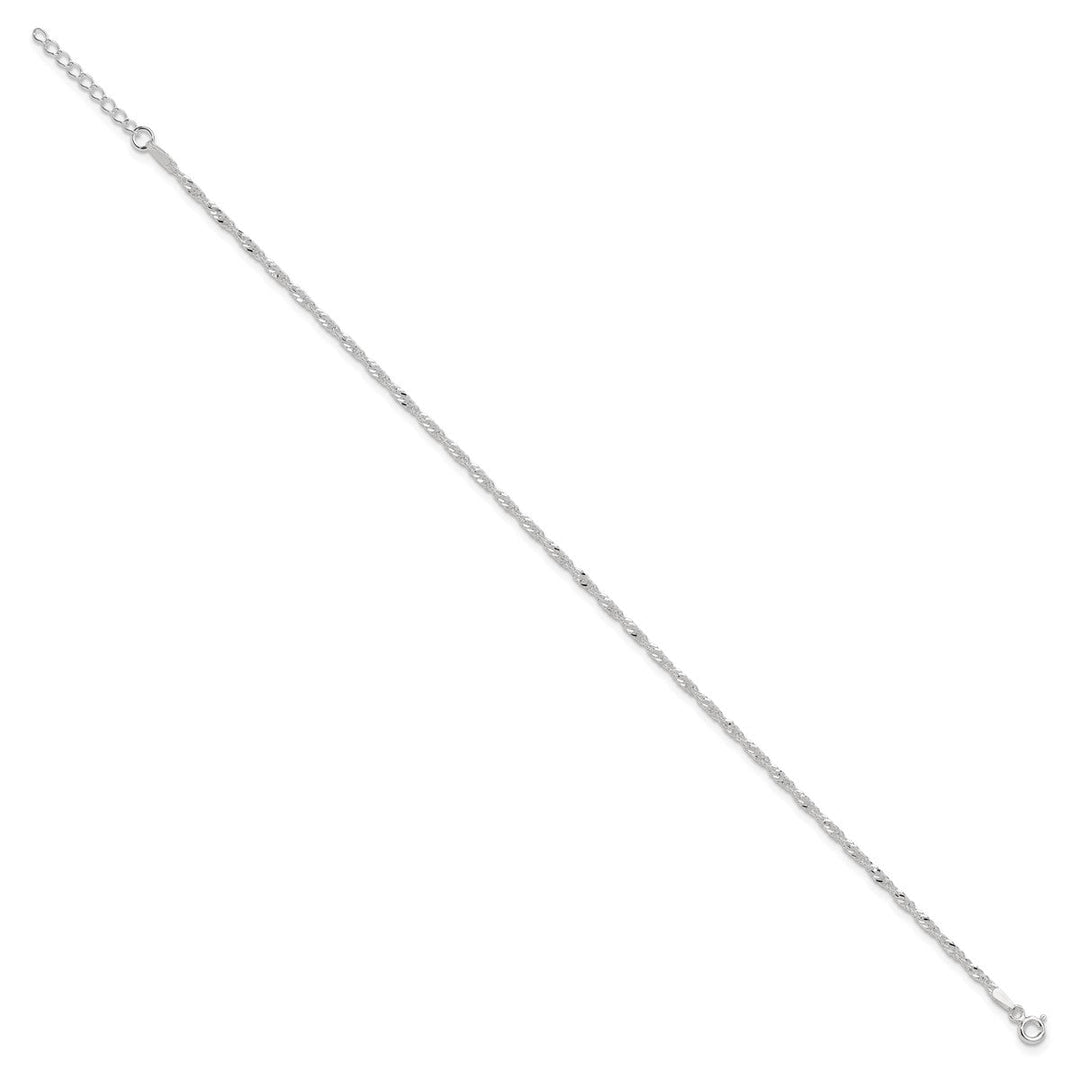 Sterling Silver 2mm Singapore Anklet, 9
