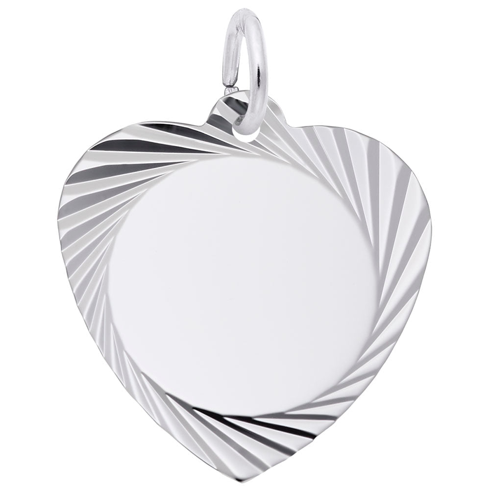 Sterling Silver Diamond-Cut Scroll Edge Heart Pendant