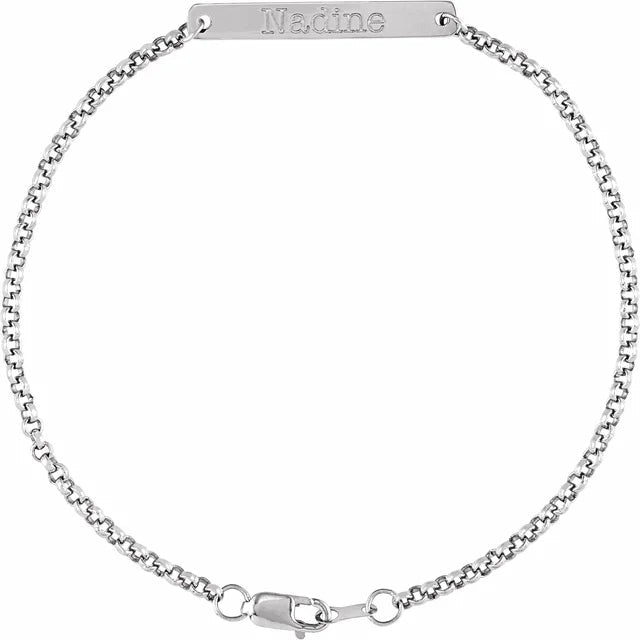 Sterling Silver Engravable Bar Link Bracelet 7 Inch - Silver Bracelet - Design Jewellers Edmonton