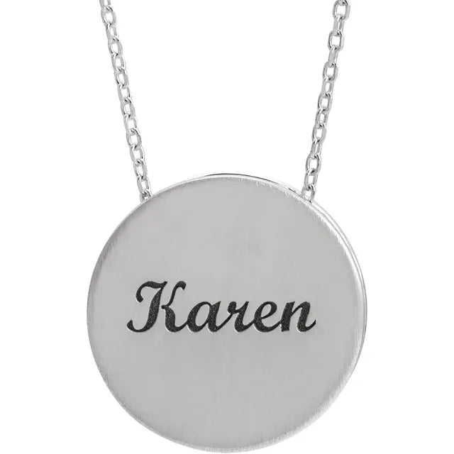 Sterling Silver Engravable Scroll Edge Disc Necklace