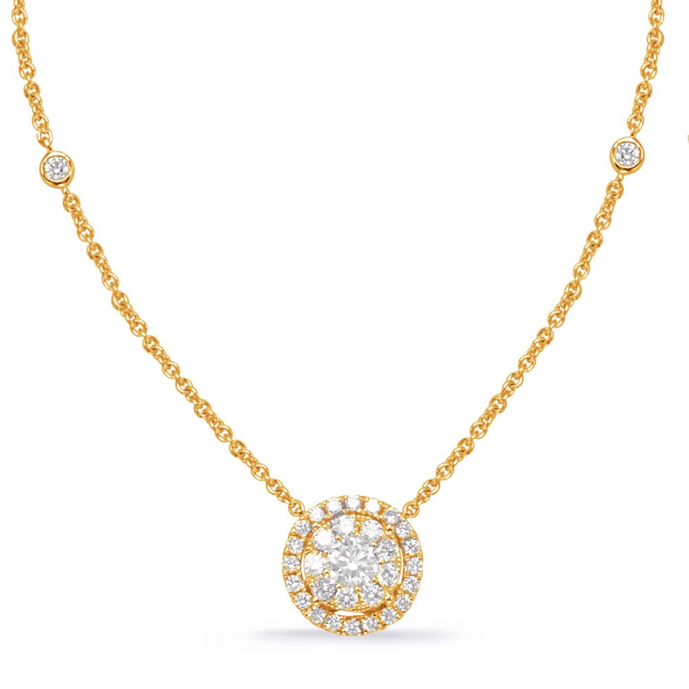 STUNNING GOLD DIAMOND HALO NECKLACE - Design Jewellers Edmonton