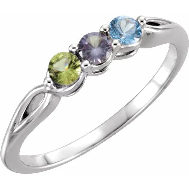 Three Stone Round Gemstone Family Ring - Gemstone Ring - Design Jewellers Edmonton