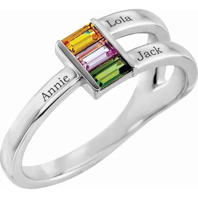 Triple Baguette Personalized Engravable Mother's Ring
