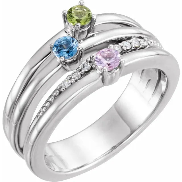 Triple Stone Swirl Family Ring