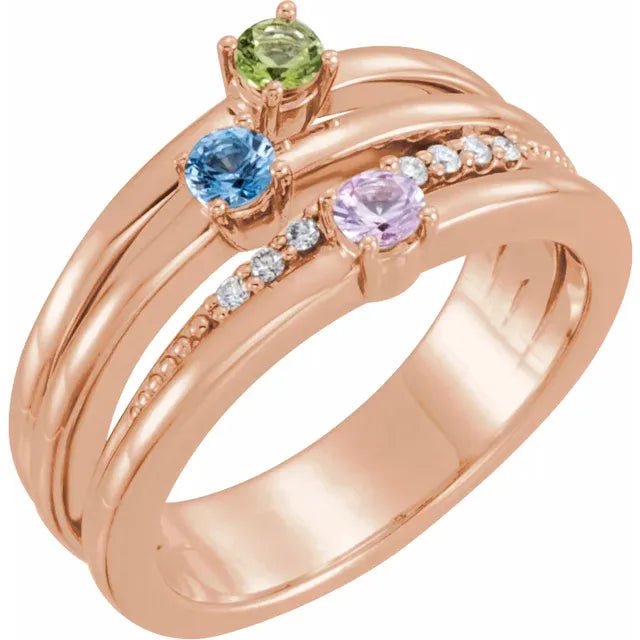 Triple Stone Swirl Family Ring - Gemstone Ring - Design Jewellers Edmonton