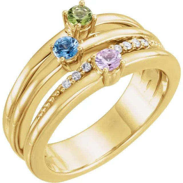 Triple Stone Swirl Family Ring - Gemstone Ring - Design Jewellers Edmonton