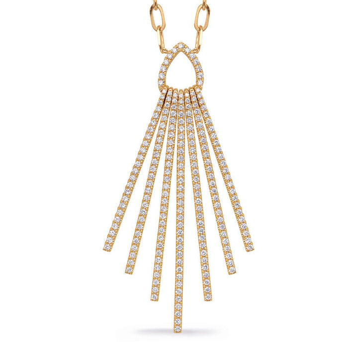 UNIQUE GOLD NECKLACE WITH 7 MULTI ROWS OF DROP DESIGN DIAMONDS - Design Jewellers Edmonton