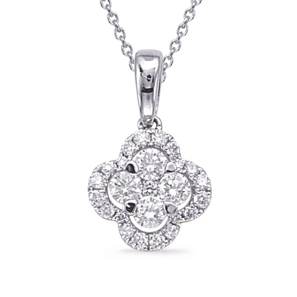 WHITE GOLD DIAMOND CLOVER DESIGN PENDANT