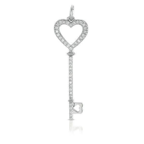 WHITE GOLD DIAMOND KEY PENDANT WITH HEART DESIGN